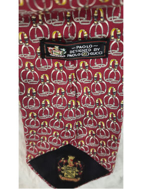 Paolo Gucci Mens Tie Red Equestrian Stirrup Horse Vintage Designer Necktie Italy